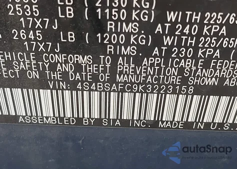 2019 Subaru Outback 2.5I Premium из США, поврежденный, VIN 4S4BSAFC9K3223158